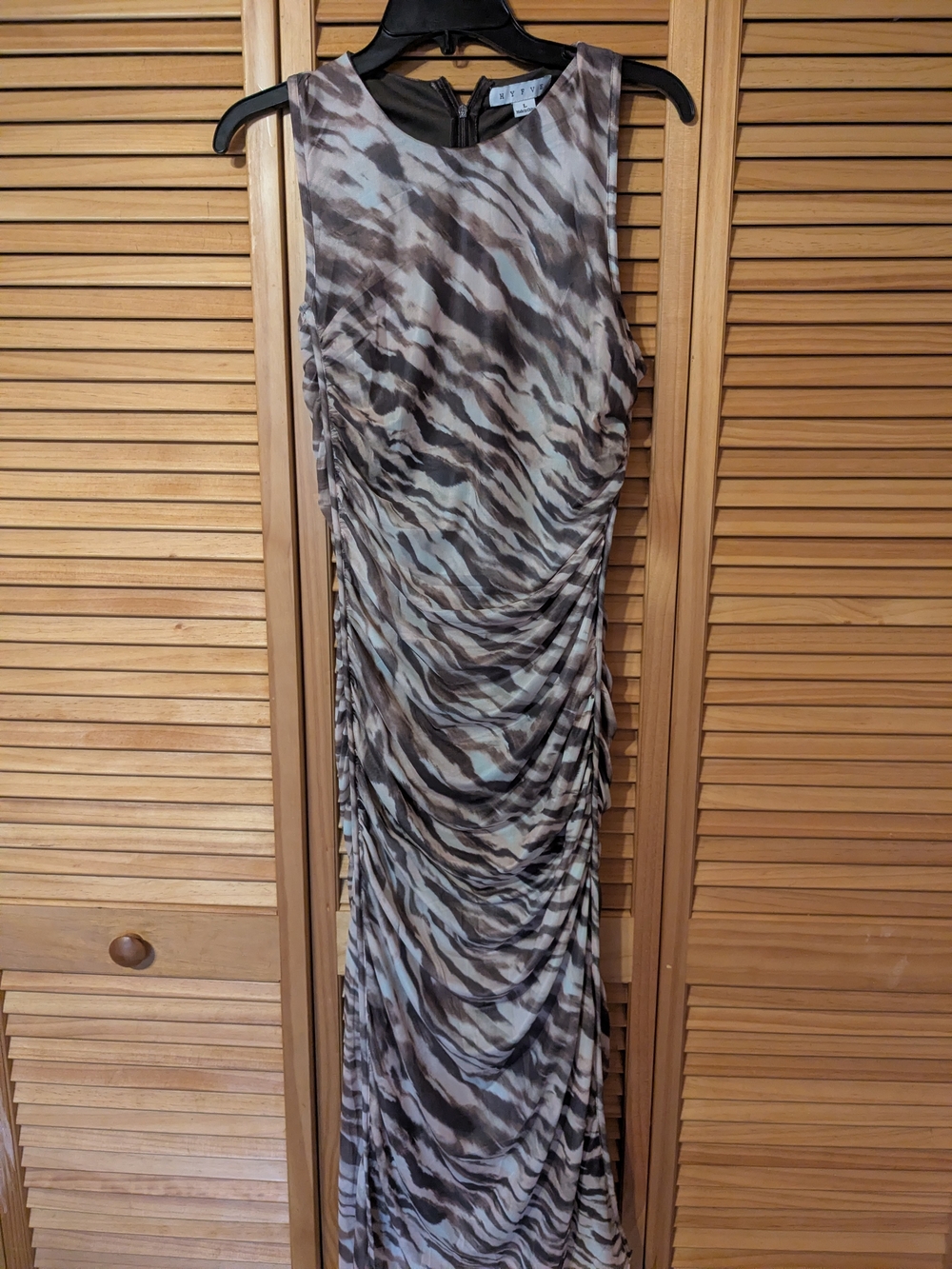 HYFVE Brown and Cream Maxi Dress with Ruched Sides